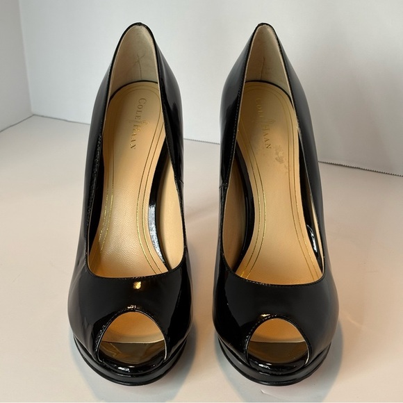 Cole Haan Nike Air Black Patent Leather Peep Toe High Heel Pumps Size 10B - Picture 2 of 13